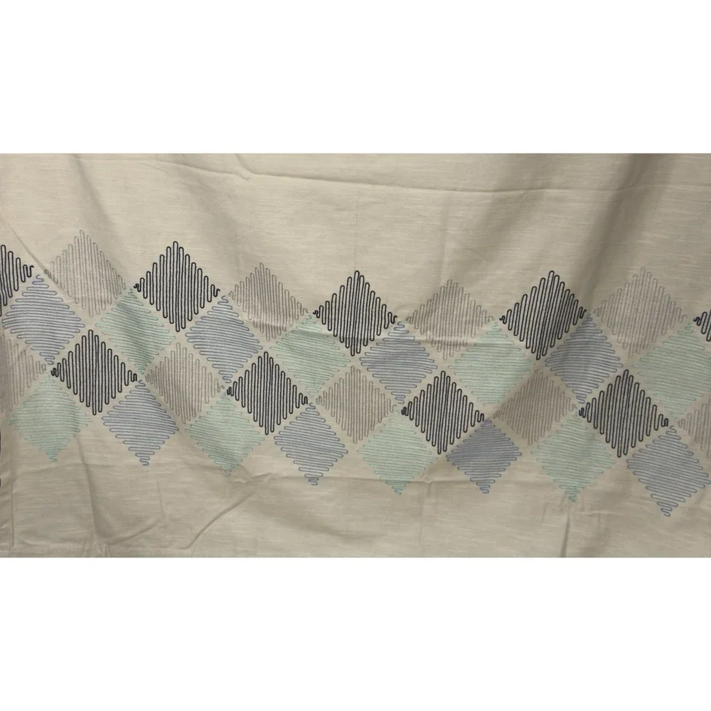 Threshold Curtain Panel Set Tan Zig Zag Embroidered Boho Blue Geometric